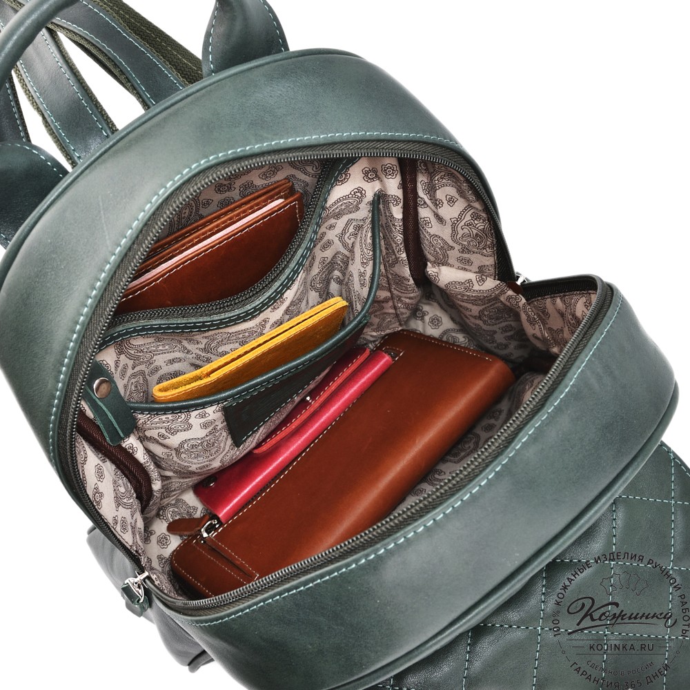 Женский кожаный рюкзак "Гермиона" (зелёная гладкая кожа)